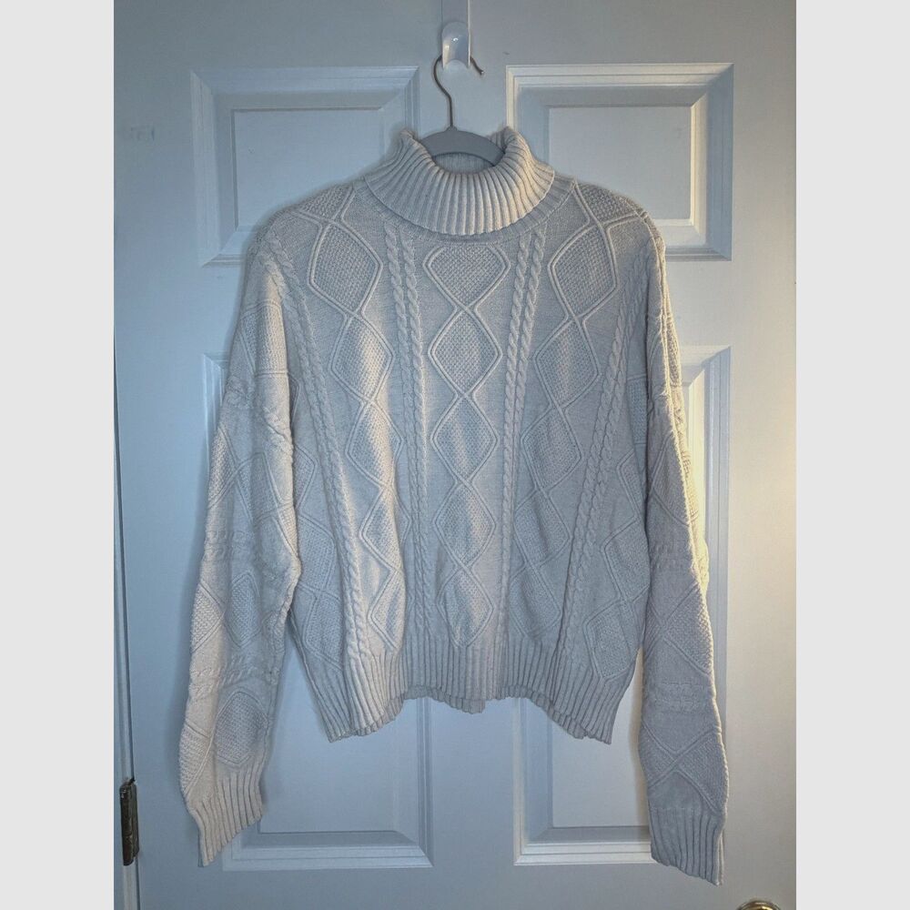 Cable Knit Preppy Turtle Neck Off-White Truth by Republic Sweater